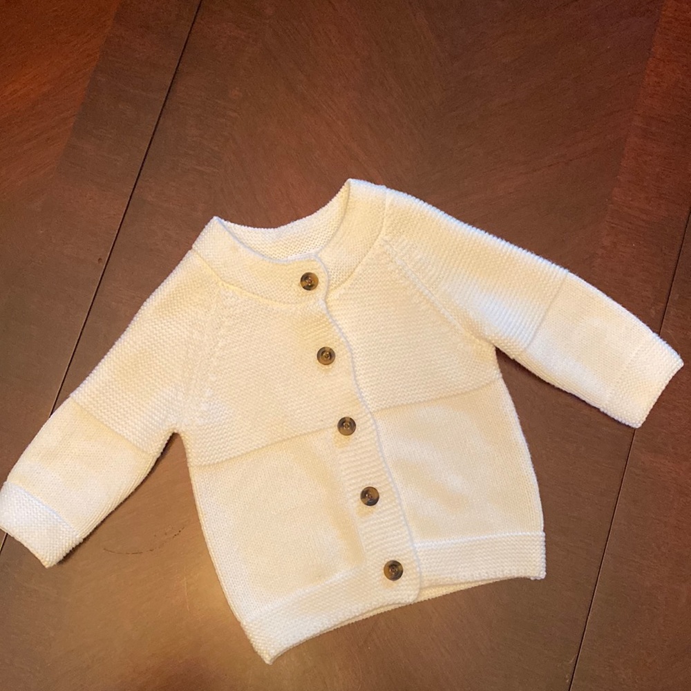NWOT Hanna Andersson Organic Cotton Knit Cardigan Sweater White Unisex 6-12M